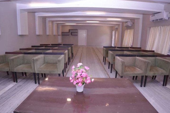 Hall with seating arranged for a group